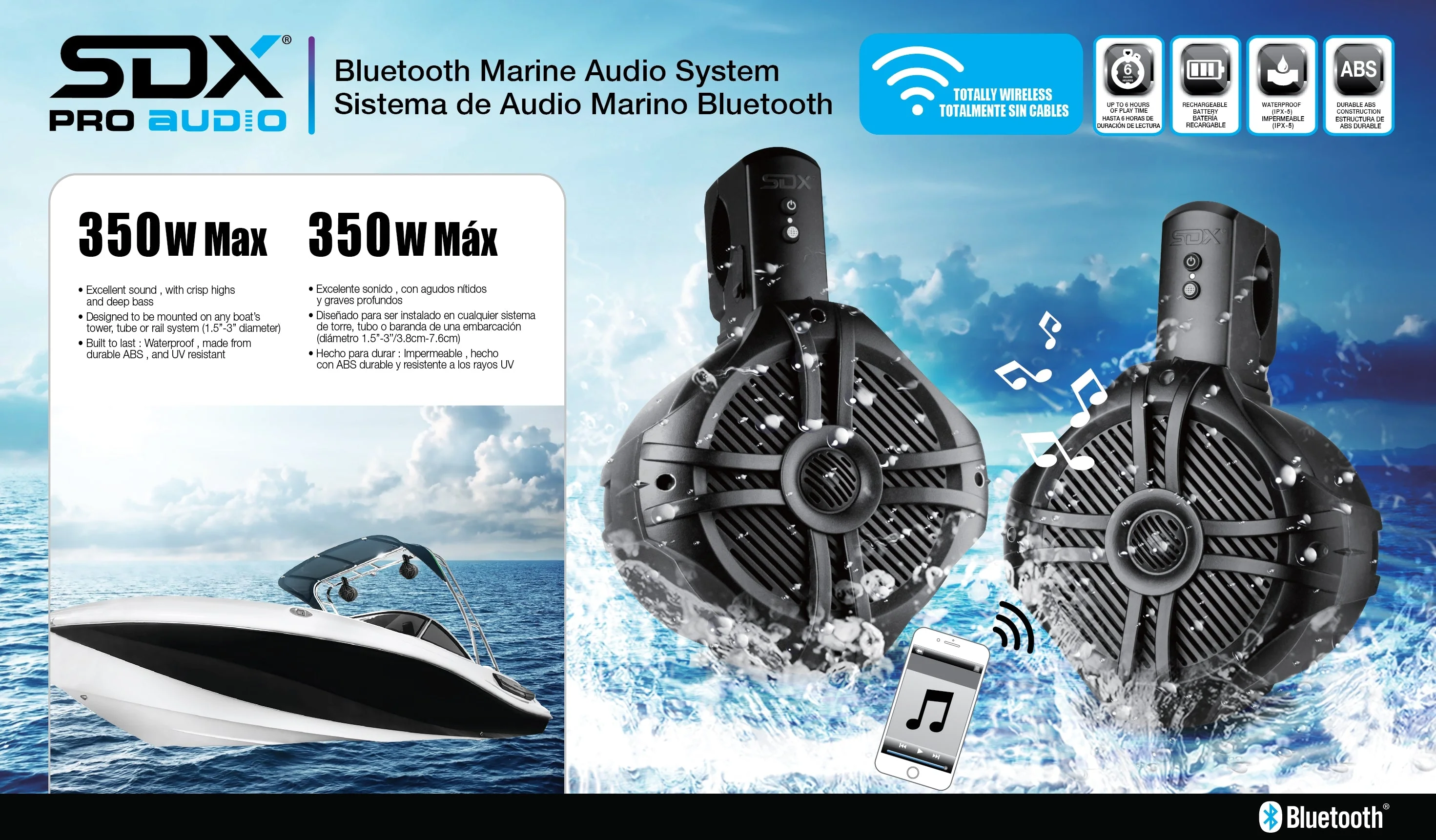 350 Watts Full Wireless 6.5" Wakeboard/Marine Speaker System - Image 17