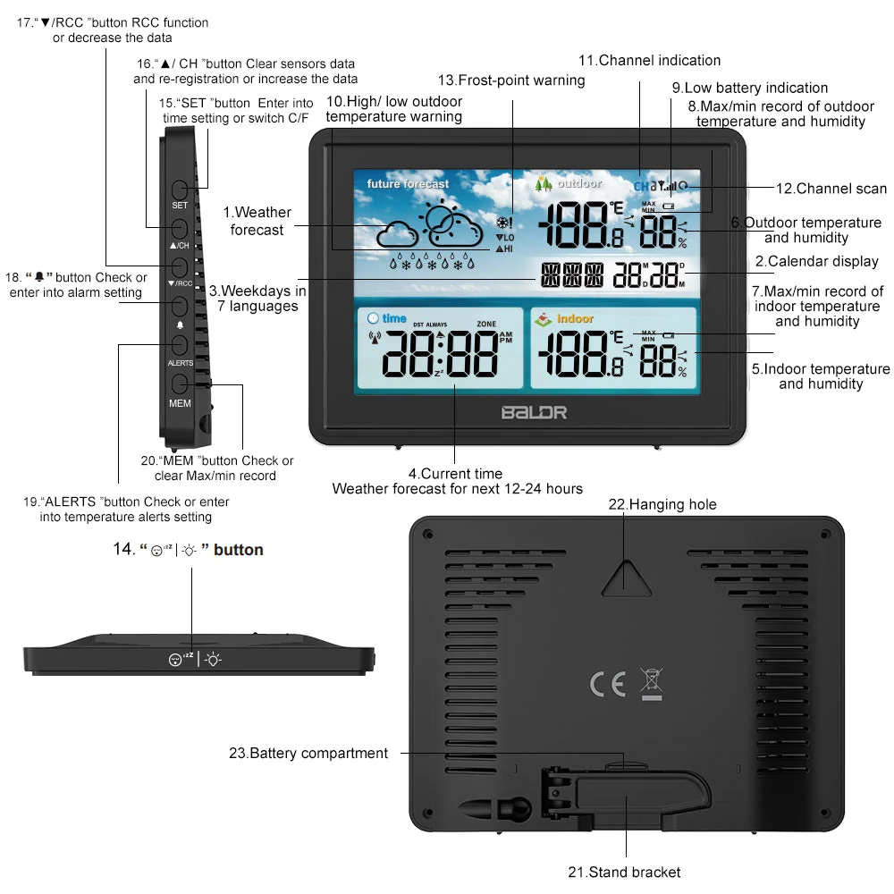 BALDR Atomic Wireless Weather Station With Indoor Outdoor Thermometer & Hygrometer - Image 9
