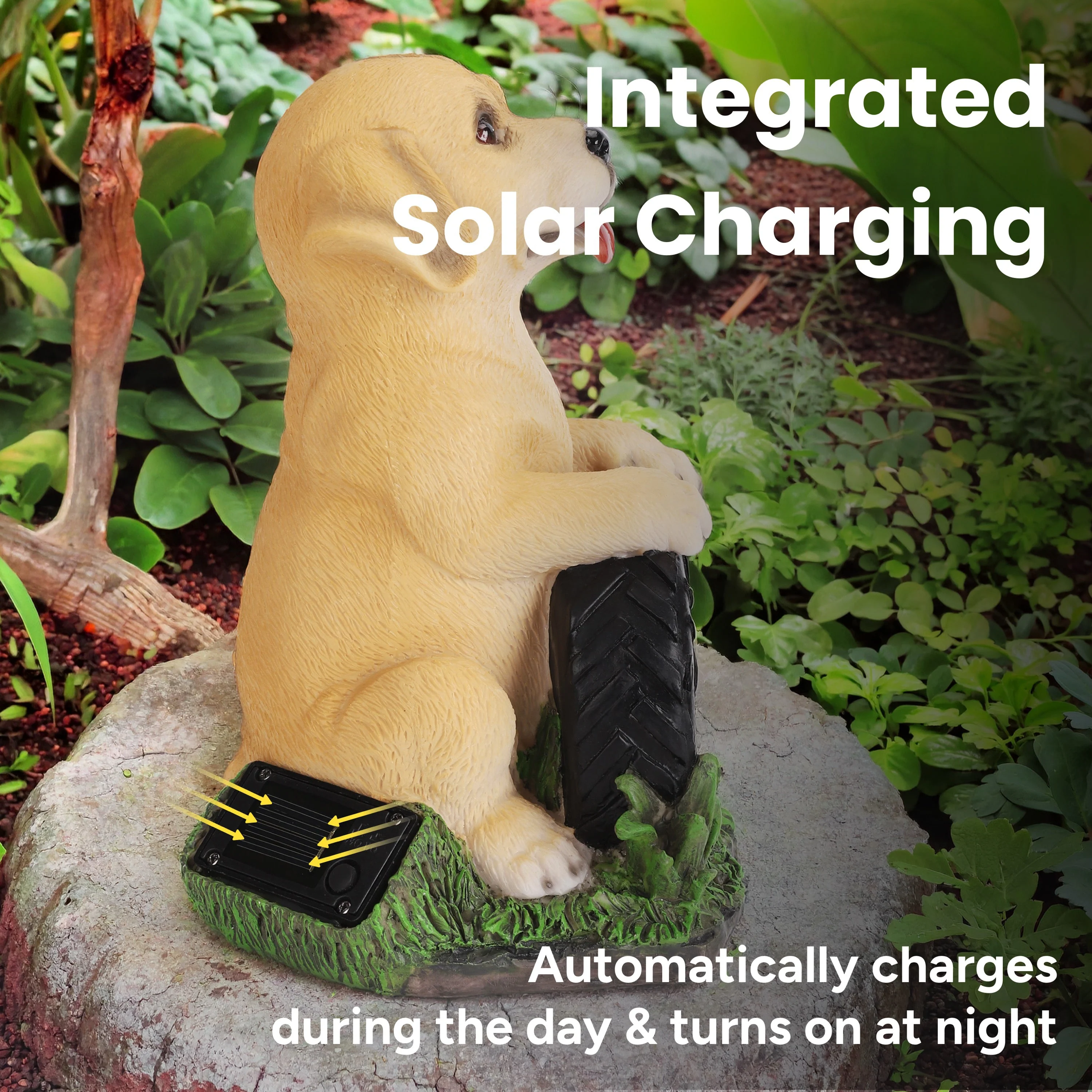 Buddy the Puppy Solar Outdoor Garden Statue With Integrated LED Light - Image 4