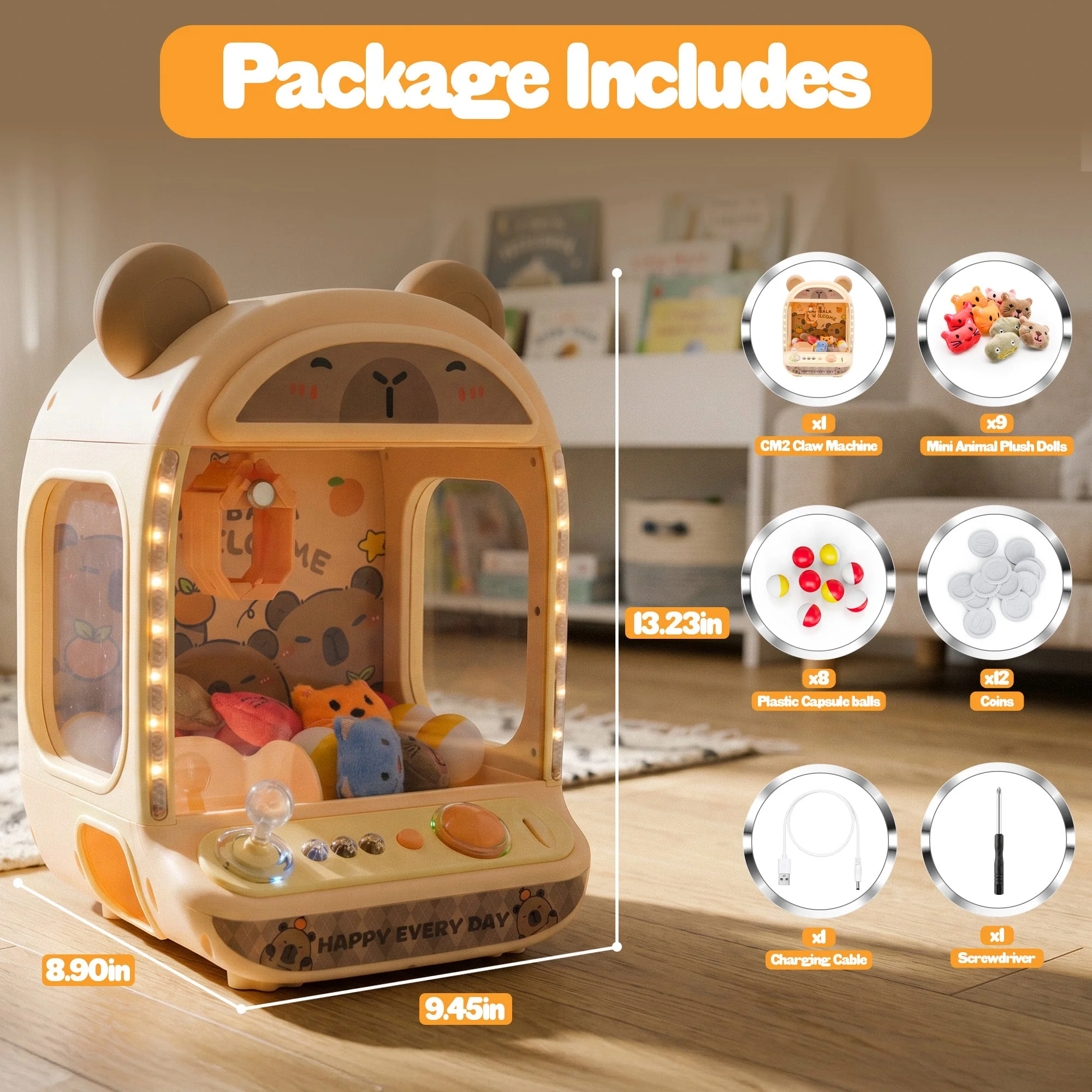 Contixo CM1 Brown Capybara Claw Machine | Mini Arcade Prize Grabber - Image 10