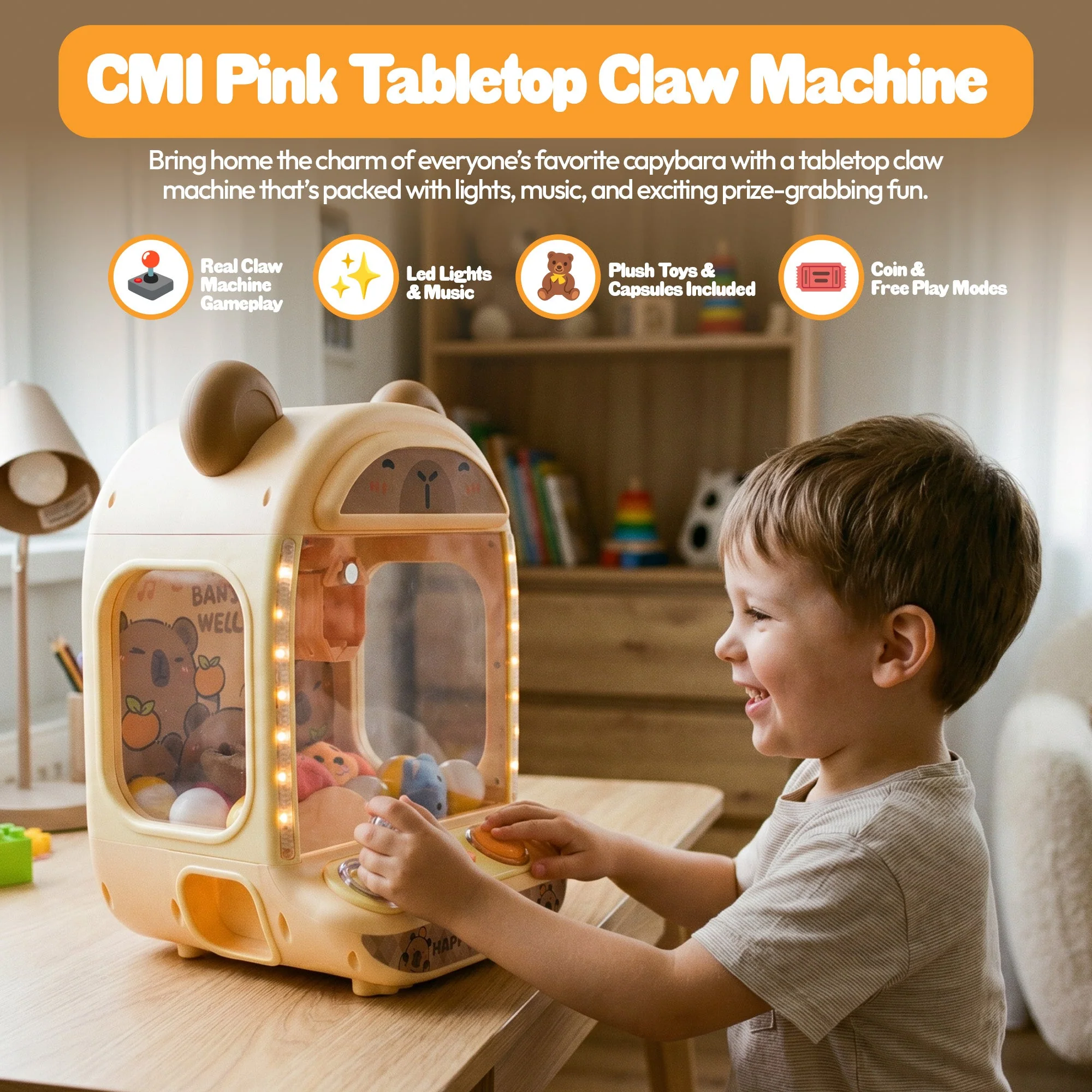 Contixo CM1 Brown Capybara Claw Machine | Mini Arcade Prize Grabber - Image 6