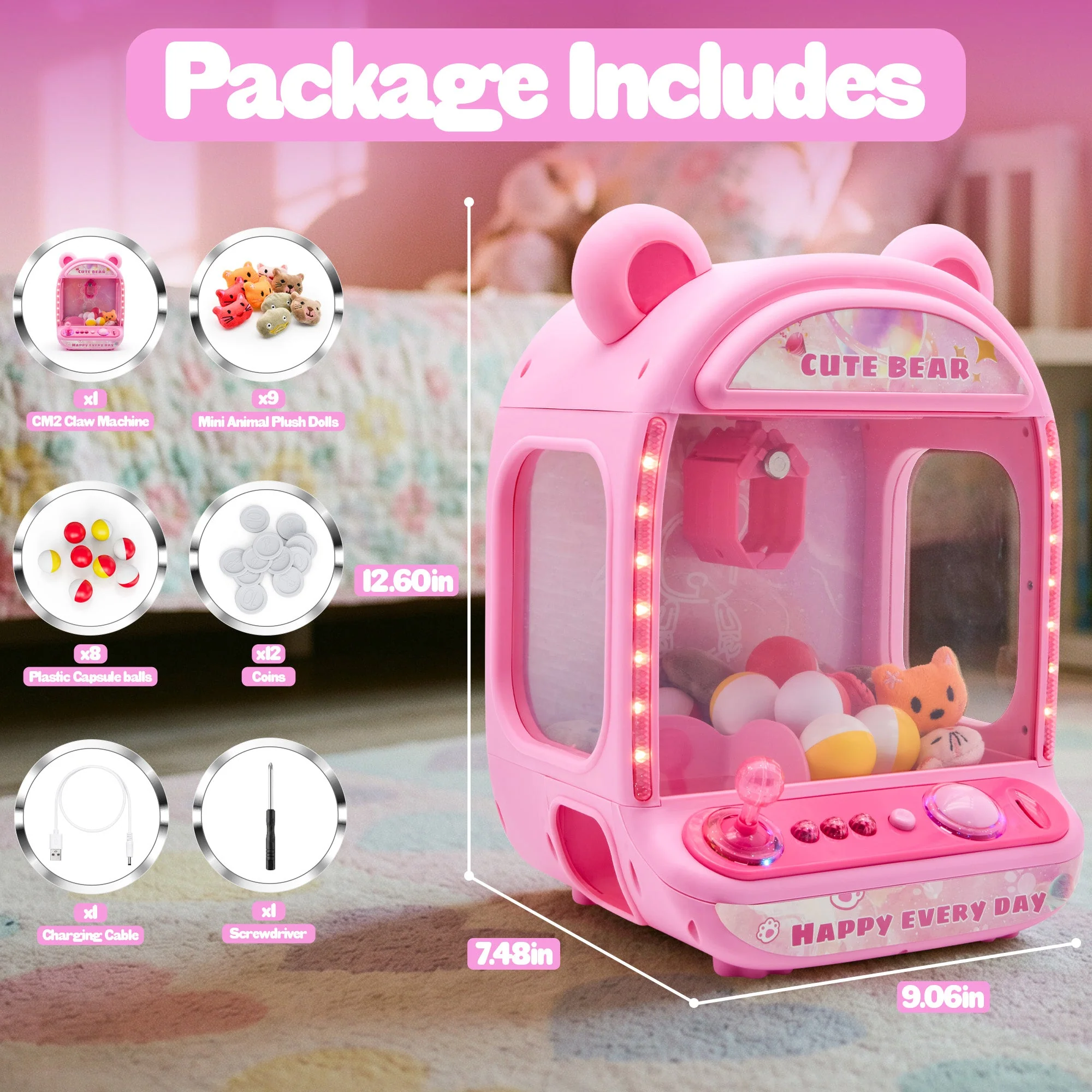 Contixo CM2 Pink Tabletop Claw Machine, Mini Arcade Prize Grabber - Image 10