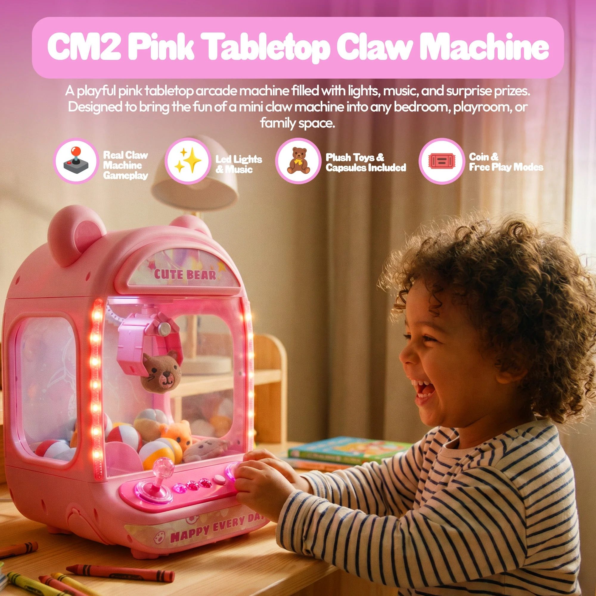 Contixo CM2 Pink Tabletop Claw Machine, Mini Arcade Prize Grabber - Image 11