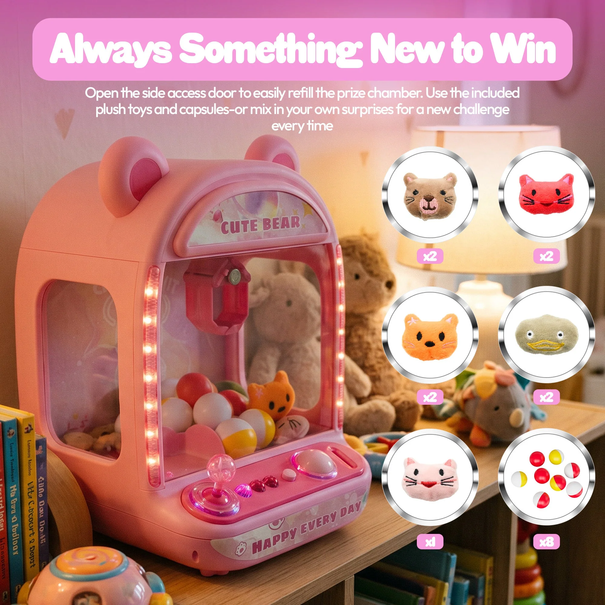 Contixo CM2 Pink Tabletop Claw Machine, Mini Arcade Prize Grabber - Image 9