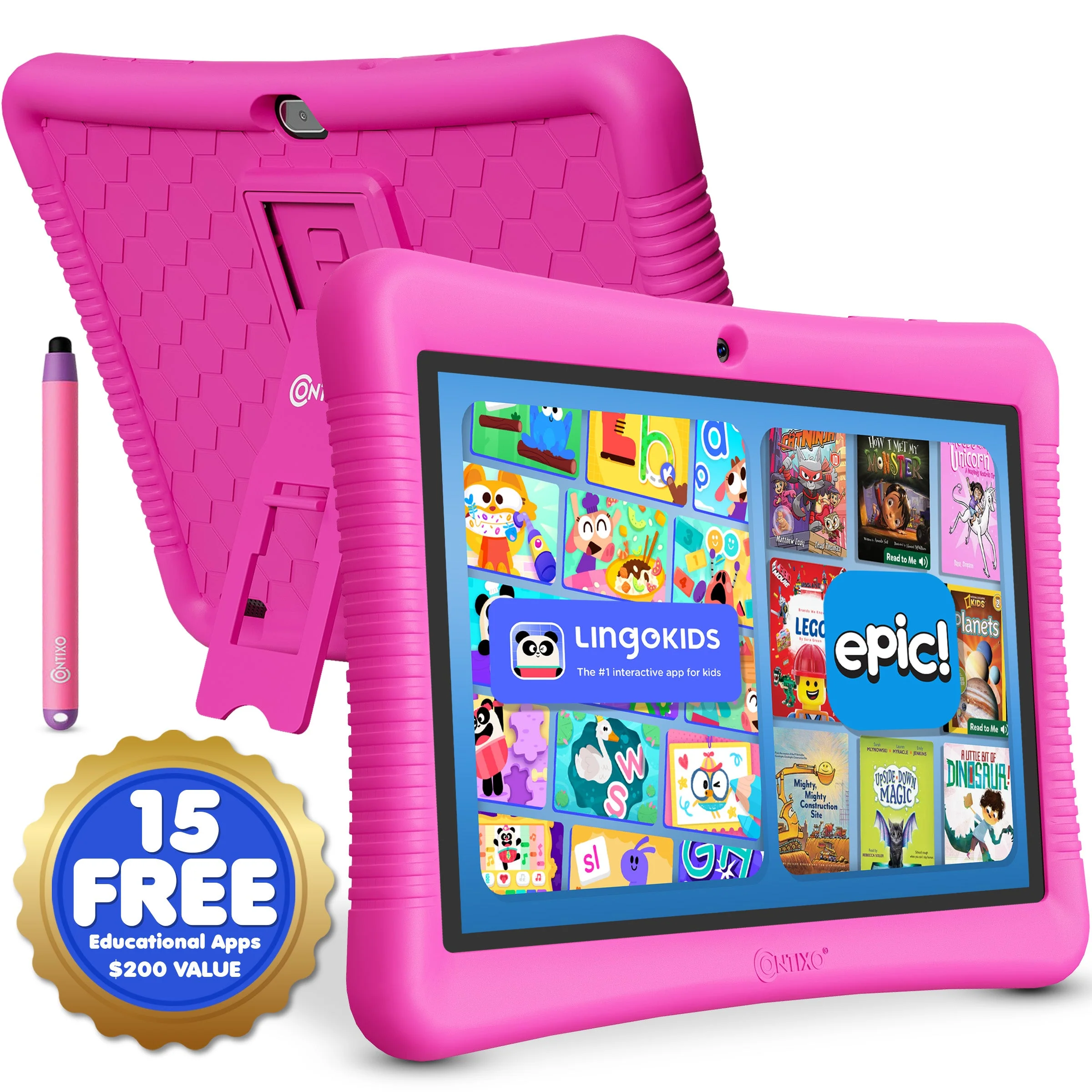 Contixo K102 10" Kids Tablet, Featuring Epic & Lingo Kids, 15 Educational Apps