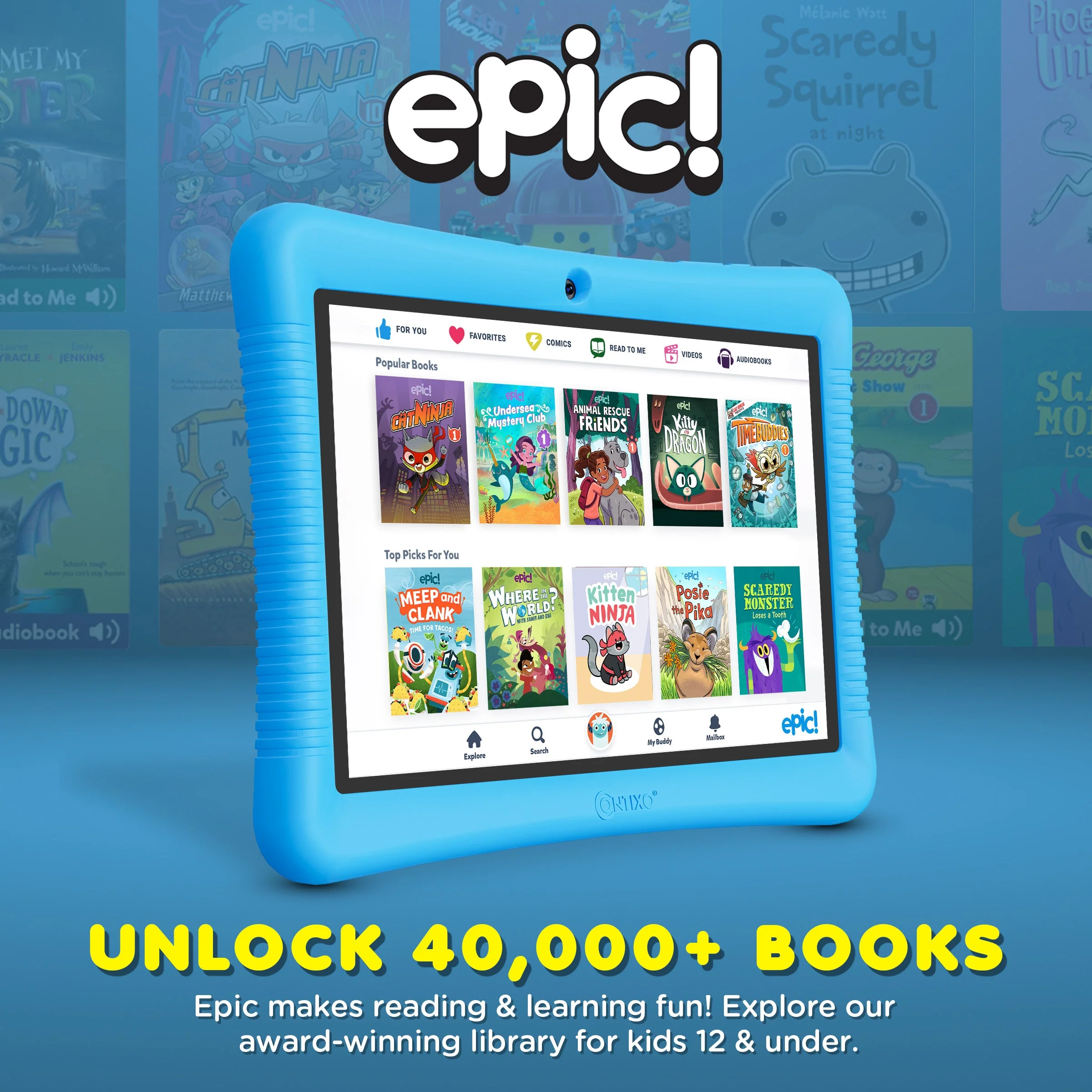 Contixo K102 10" Kids Tablet, Featuring Epic & Lingo Kids, 15 Educational Apps - Image 5