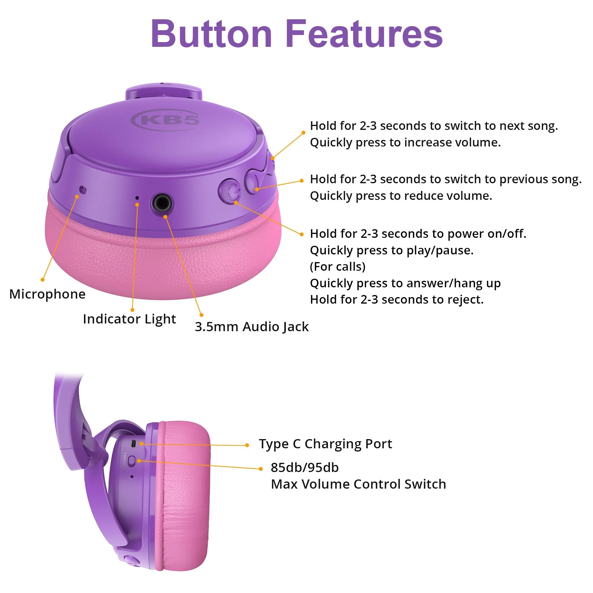 Contixo KB5 Kids Wireless Bluetooth Headphones - Image 6