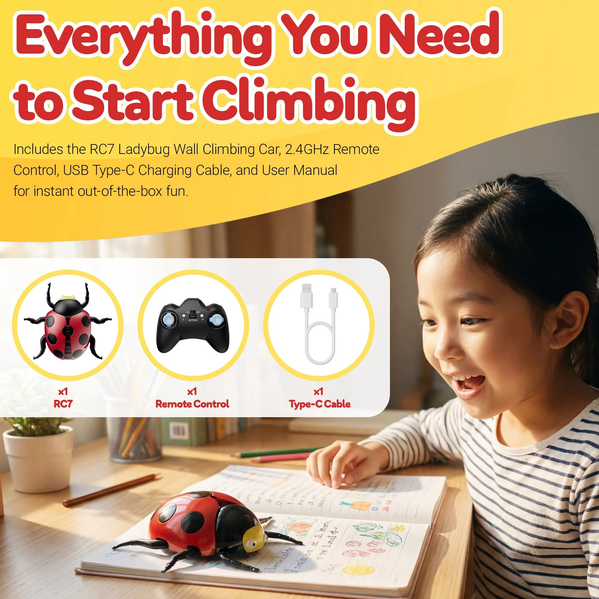 Contixo RC7 Ladybug Wall Climbing Remote Control Car for Kids, 2.4GHz RC Stunt Car Crawls on Walls, Glass & Ceilings, 360° Spins, LED Lights, Rechargeable Flying Bug Toy for Boys & Girls Ages 8+ - Image 11