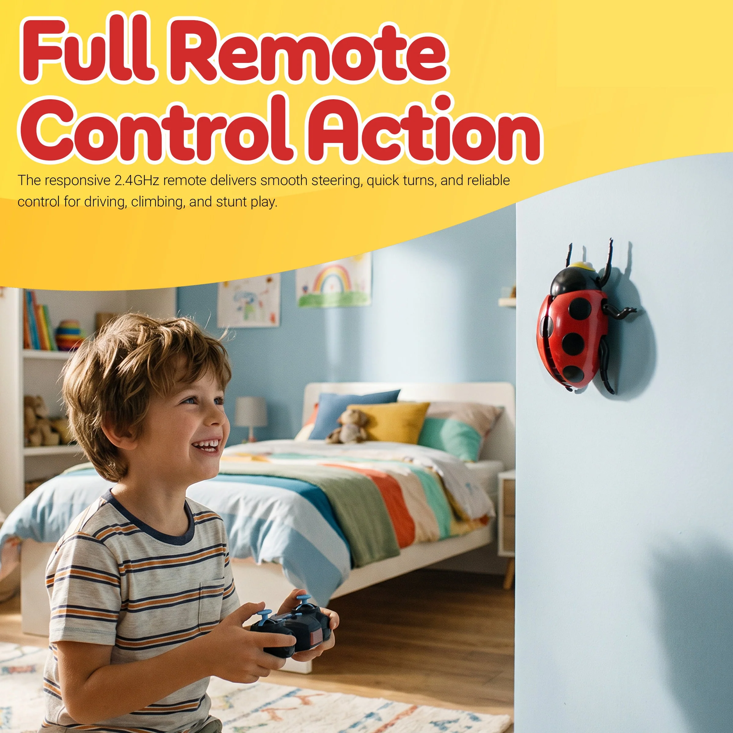 Contixo RC7 Ladybug Wall Climbing Remote Control Car for Kids, 2.4GHz RC Stunt Car Crawls on Walls, Glass & Ceilings, 360° Spins, LED Lights, Rechargeable Flying Bug Toy for Boys & Girls Ages 8+ - Image 7