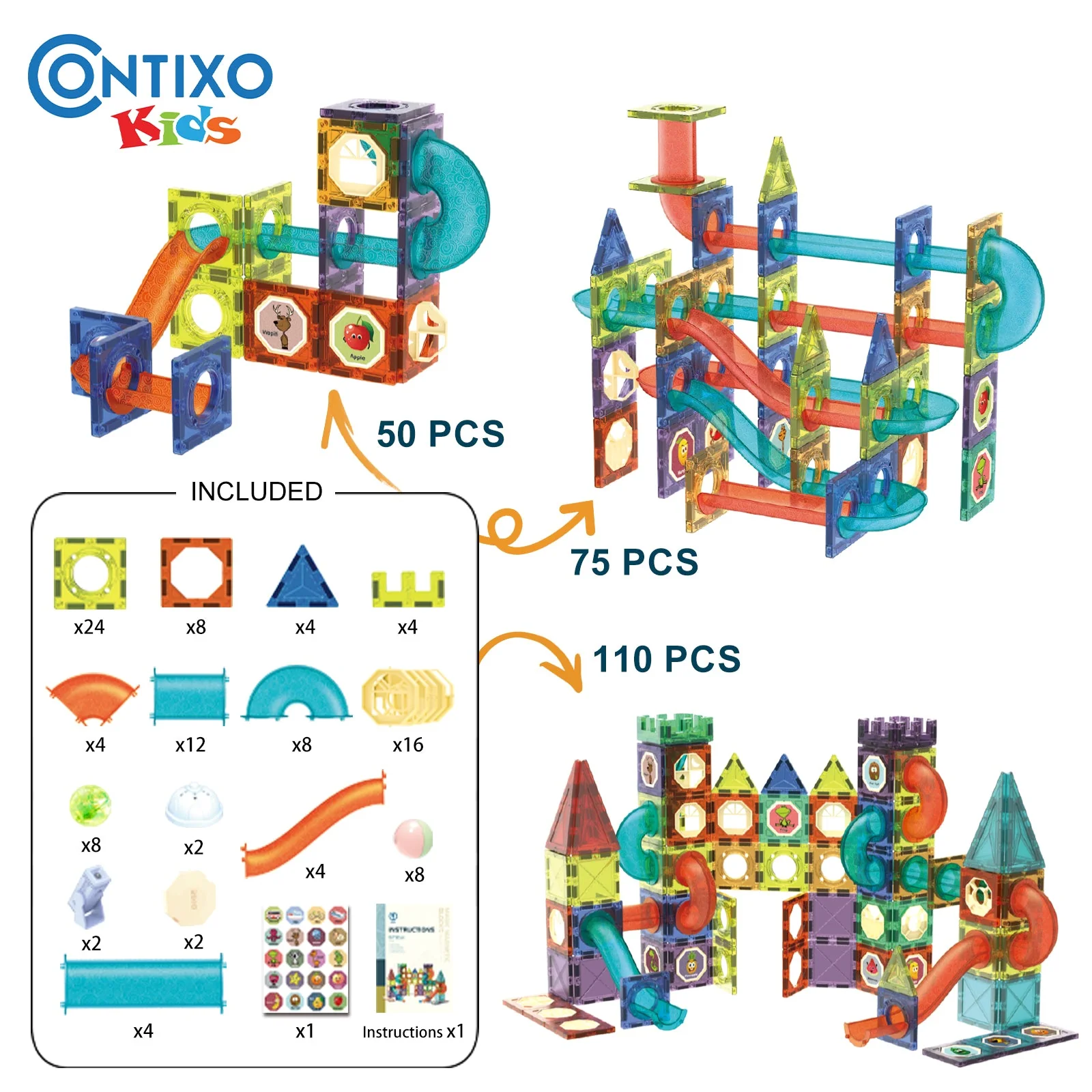 Contixo ST8 Magnetic Light-Up 3D Tiles Building Set - 110 Piece STEM Marble Run Blocks for Kids, Fun Educational Toy for Boys & Girls Ages - Image 5