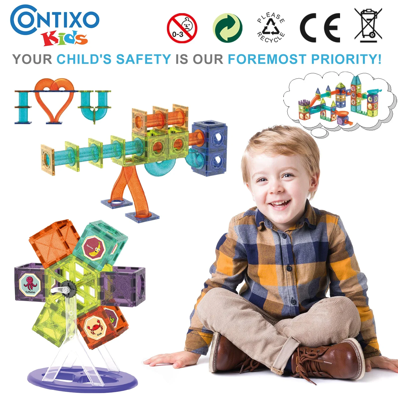 Contixo ST8 Magnetic Light-Up 3D Tiles Building Set - 110 Piece STEM Marble Run Blocks for Kids, Fun Educational Toy for Boys & Girls Ages - Image 6