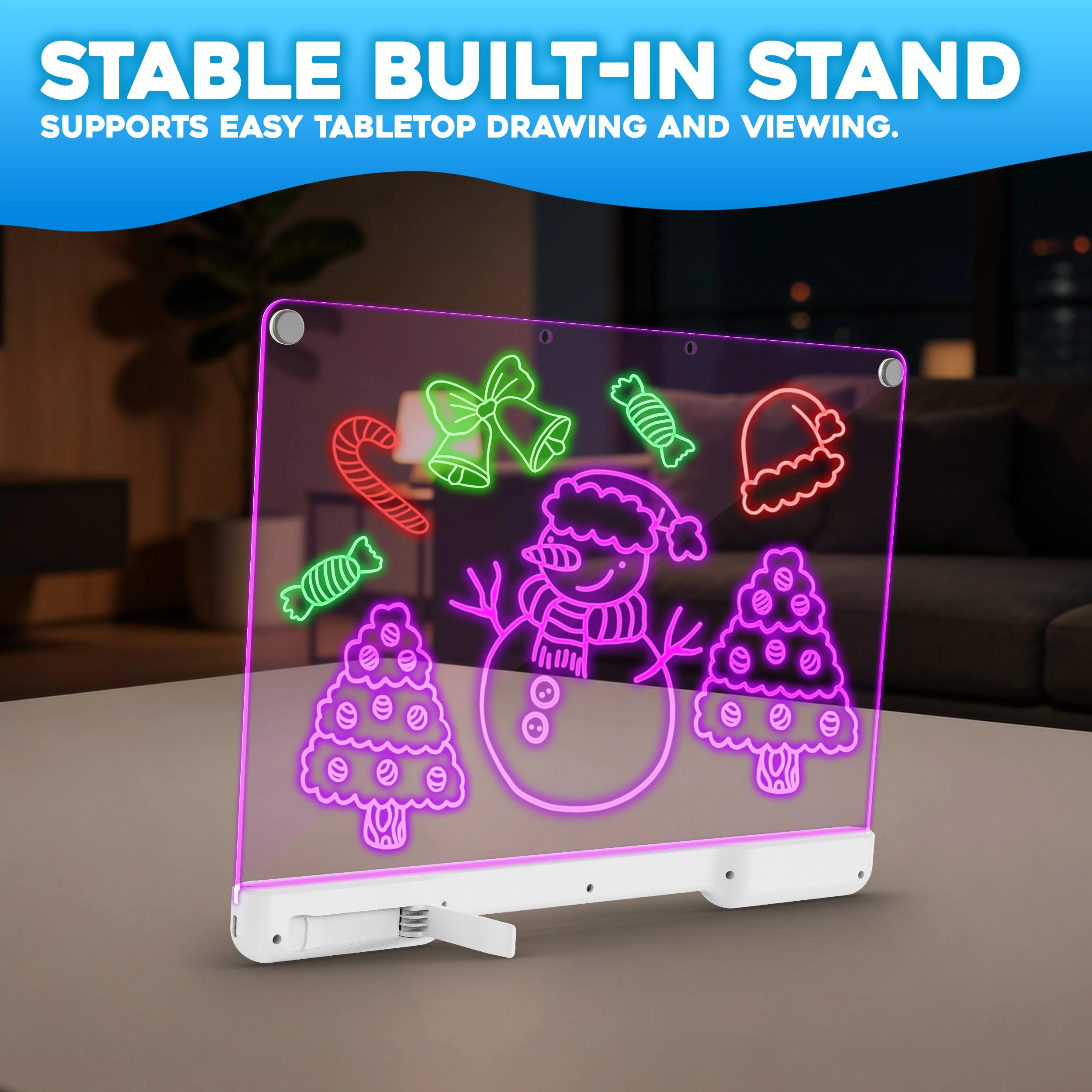 Contixo WB1 16" Led Drawing Board for Kids Rechargeable, Portable Doodle Glow LED Note Board With 10 Light Modes, Neon Art Dry Erase Light Up Drawing Pad With Stand, Ideal Gifts for Kids Boys & Girls - Image 3