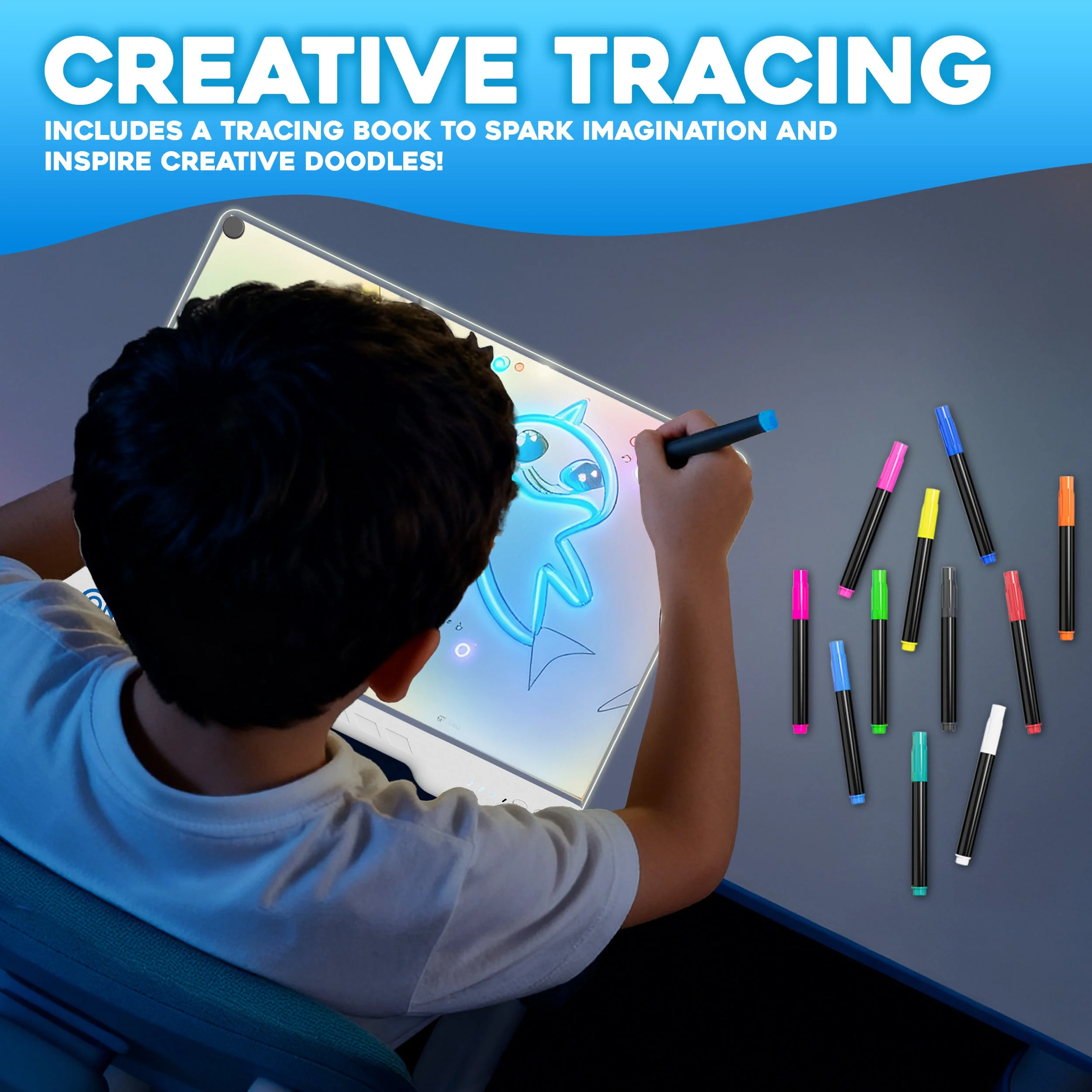 Contixo WB1 16" Led Drawing Board for Kids Rechargeable, Portable Doodle Glow LED Note Board With 10 Light Modes, Neon Art Dry Erase Light Up Drawing Pad With Stand, Ideal Gifts for Kids Boys & Girls - Image 6