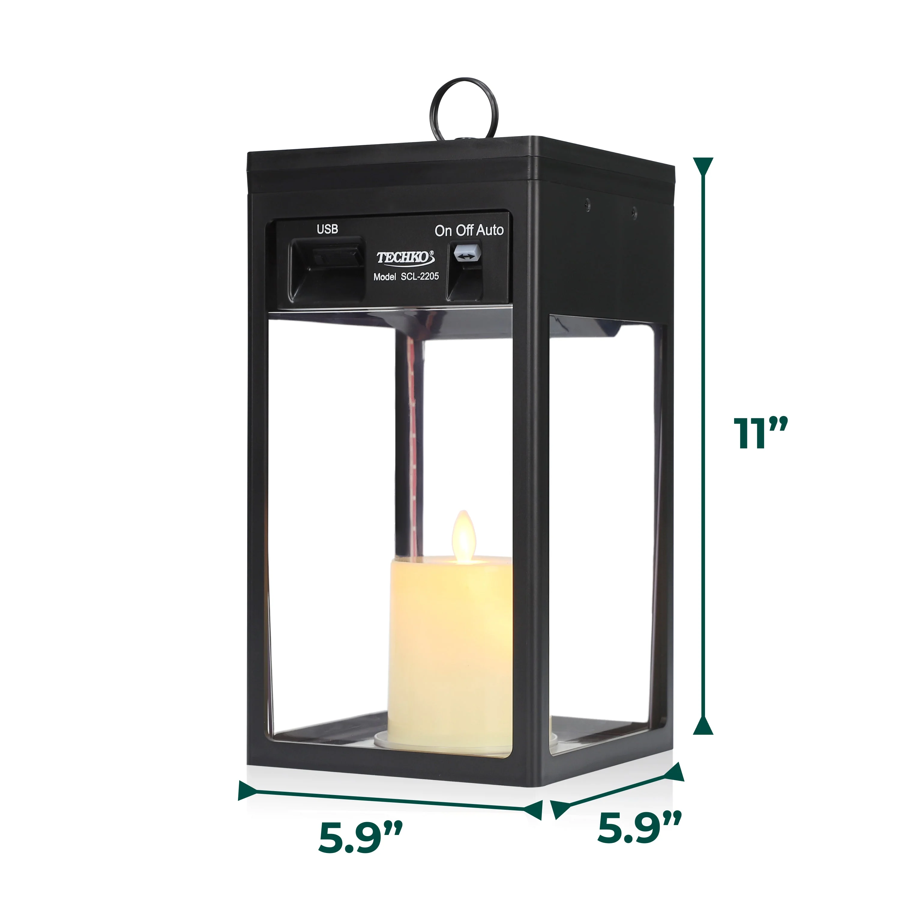 Solar Modern Candle Lantern - Large W/ Hanging Hook - Image 10