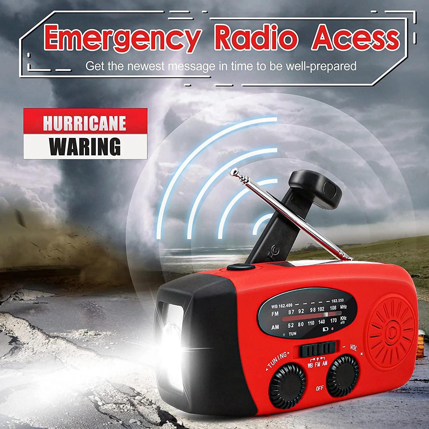 Storm Safe Emergency AM/FM/NOAA Weather Band Radio With Solar Flash Light and Built-in Phone Charger - Image 5