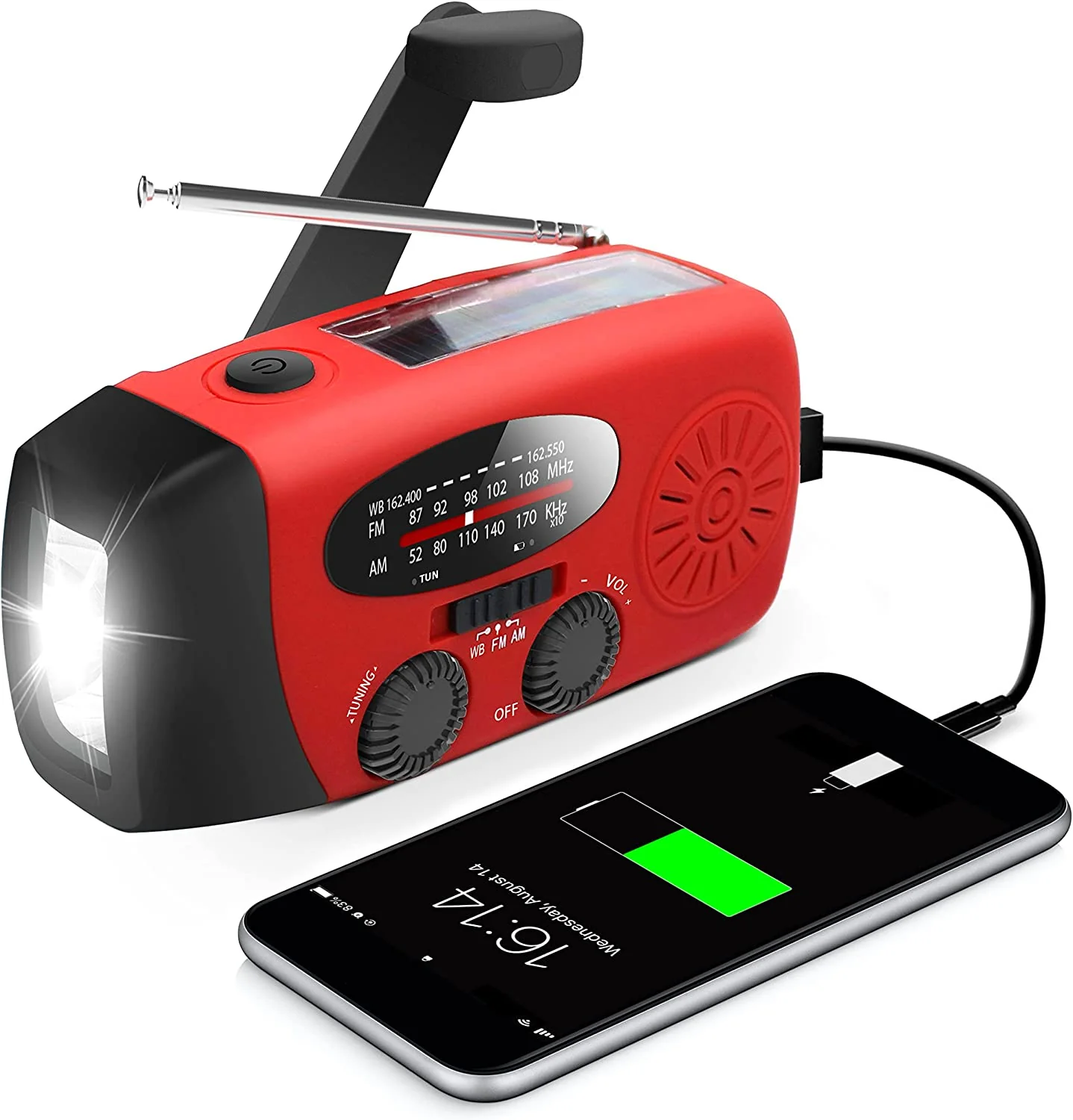 Storm Safe Emergency AM/FM/NOAA Weather Band Radio With Solar Flash Light and Built-in Phone Charger - Image 6