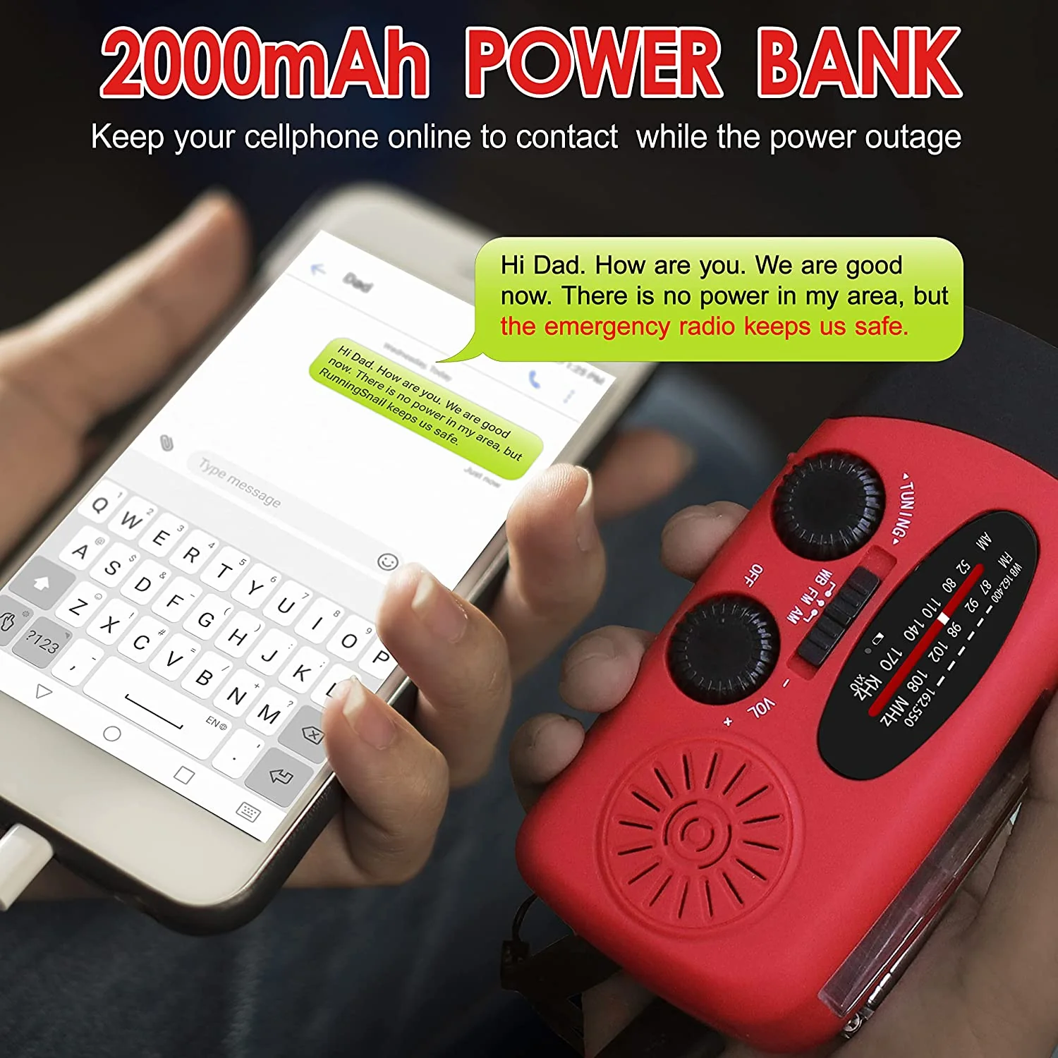 Storm Safe Emergency AM/FM/NOAA Weather Band Radio With Solar Flash Light and Built-in Phone Charger - Image 7