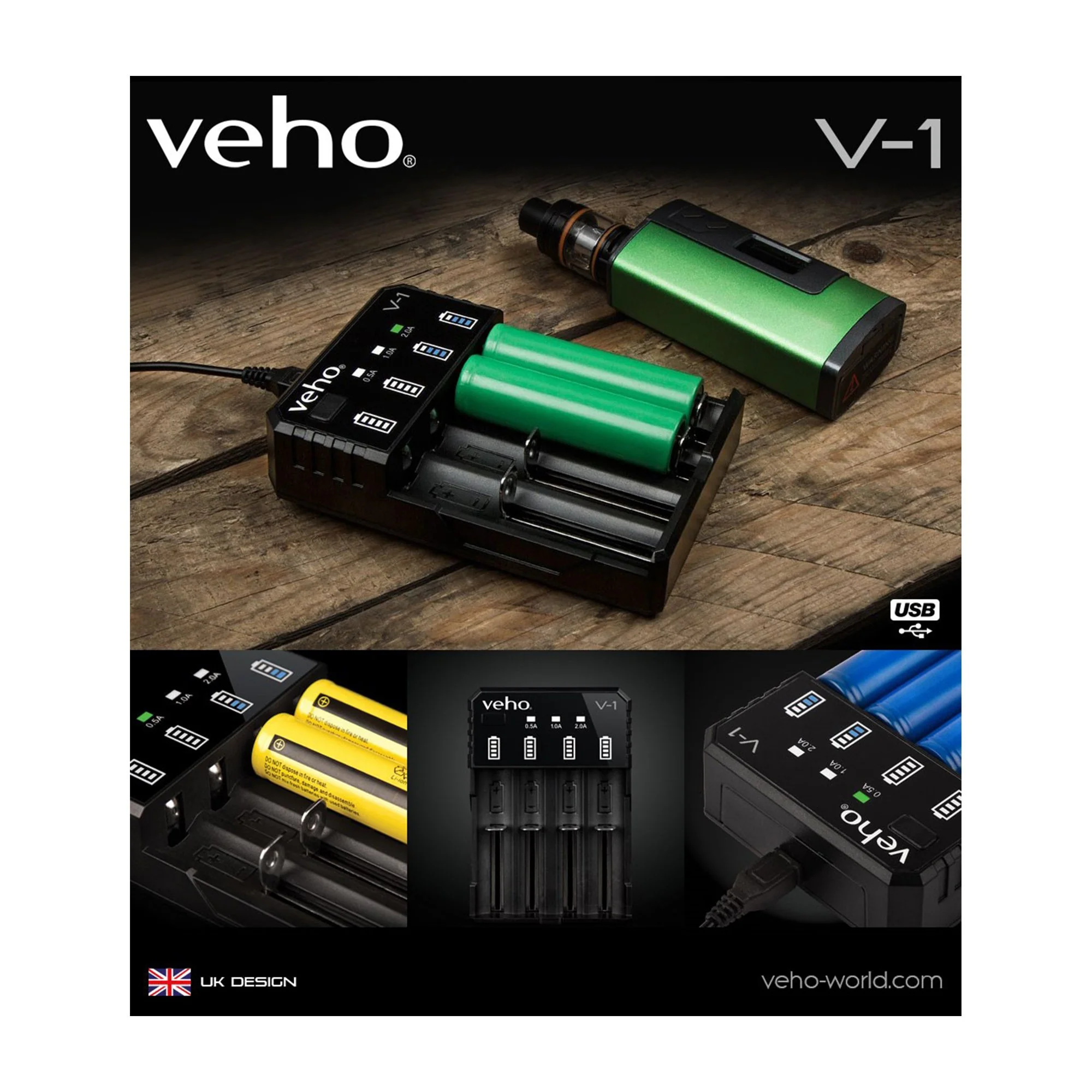 Veho Pebble V-1 Universal USB Rechargeable 5V/2A 18650 Li-ion Battery Charger - Image 2